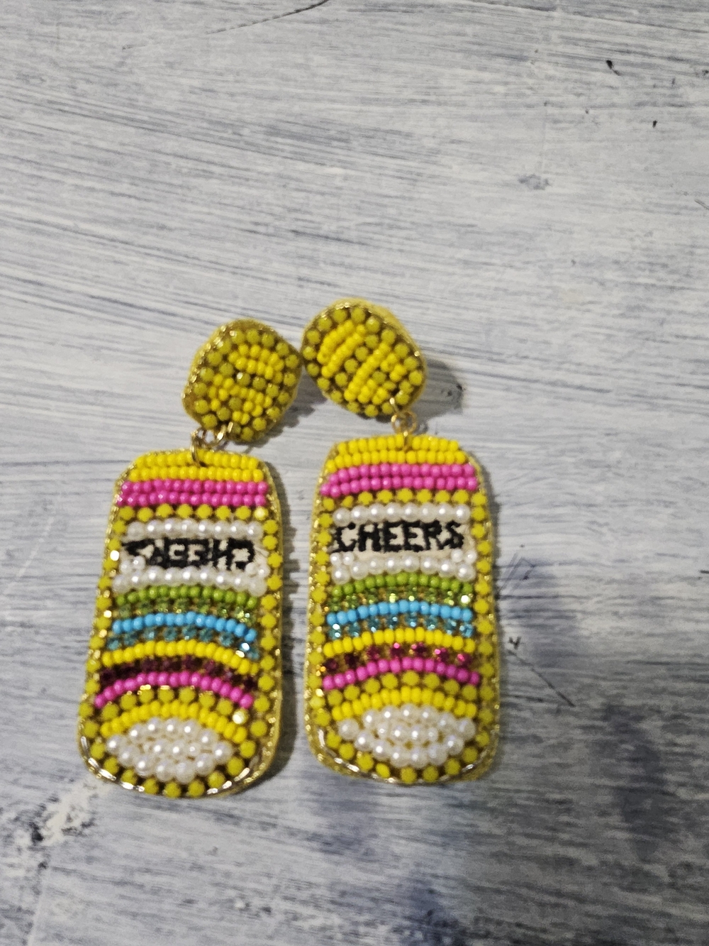 Source Unknown Yellow Beaded 'CHEERS' Multicolor Drop Earrings